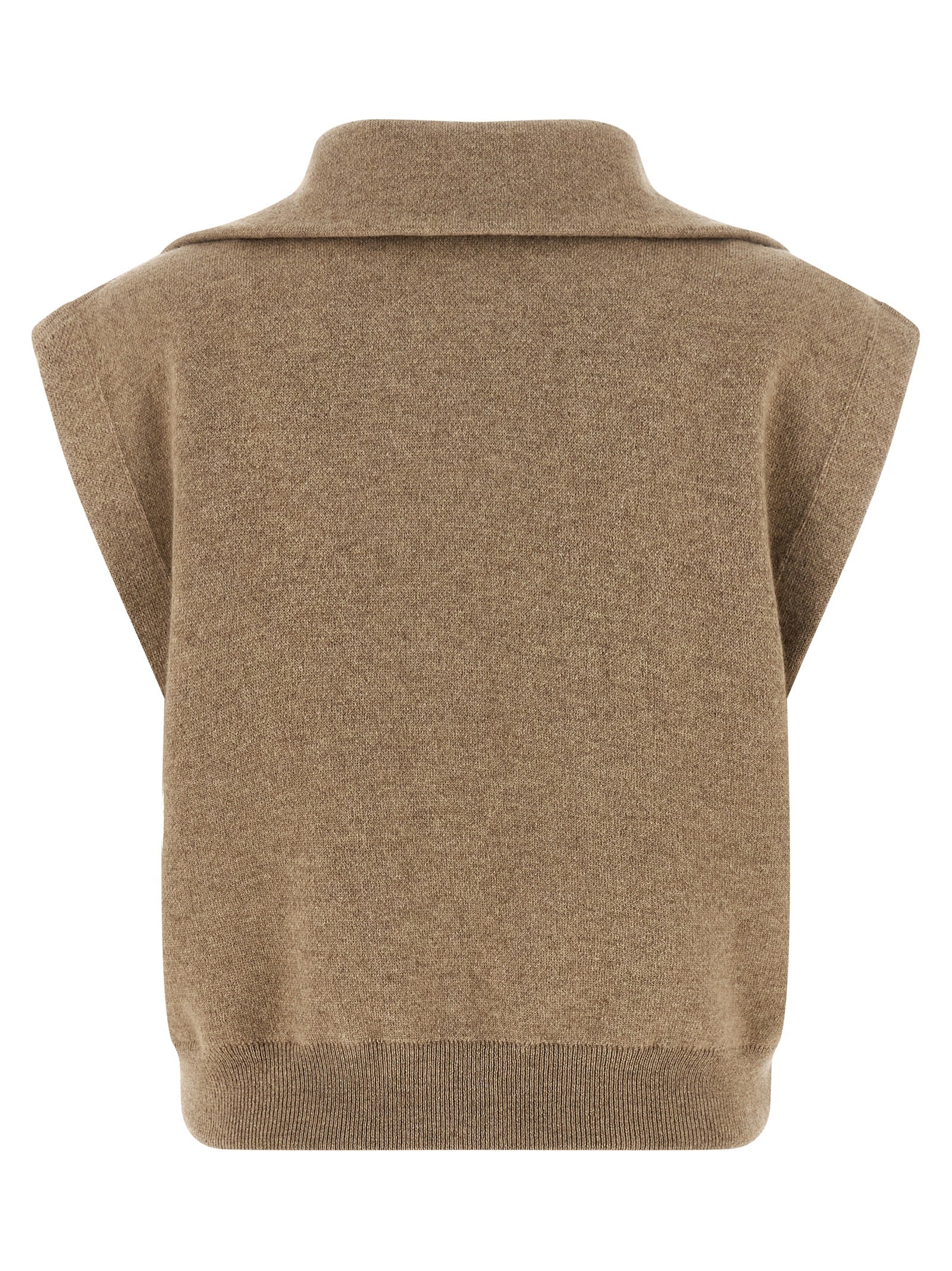 Brunello Cucinelli Beige Cashmere Sleeveless Women's Jacket