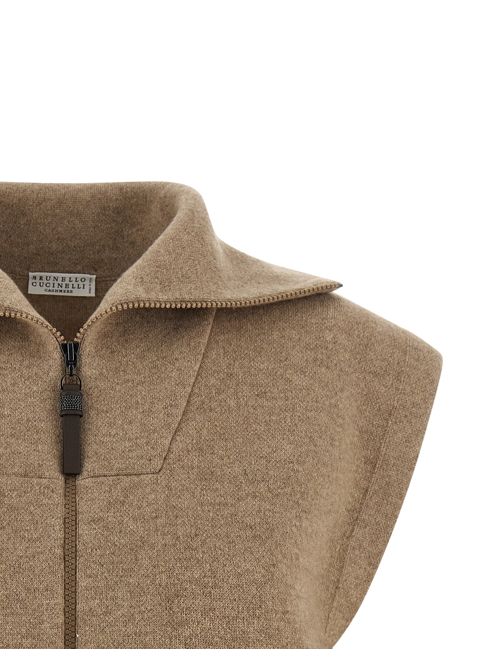 Brunello Cucinelli Beige Cashmere Sleeveless Women's Jacket