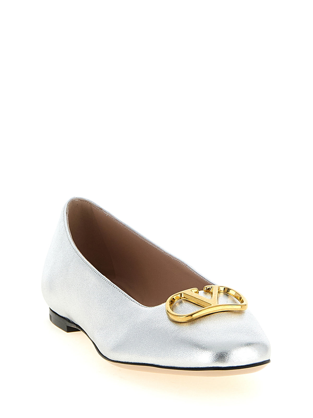 Valentino Garavani Silver Lamb Leather Ballet Women's Flats