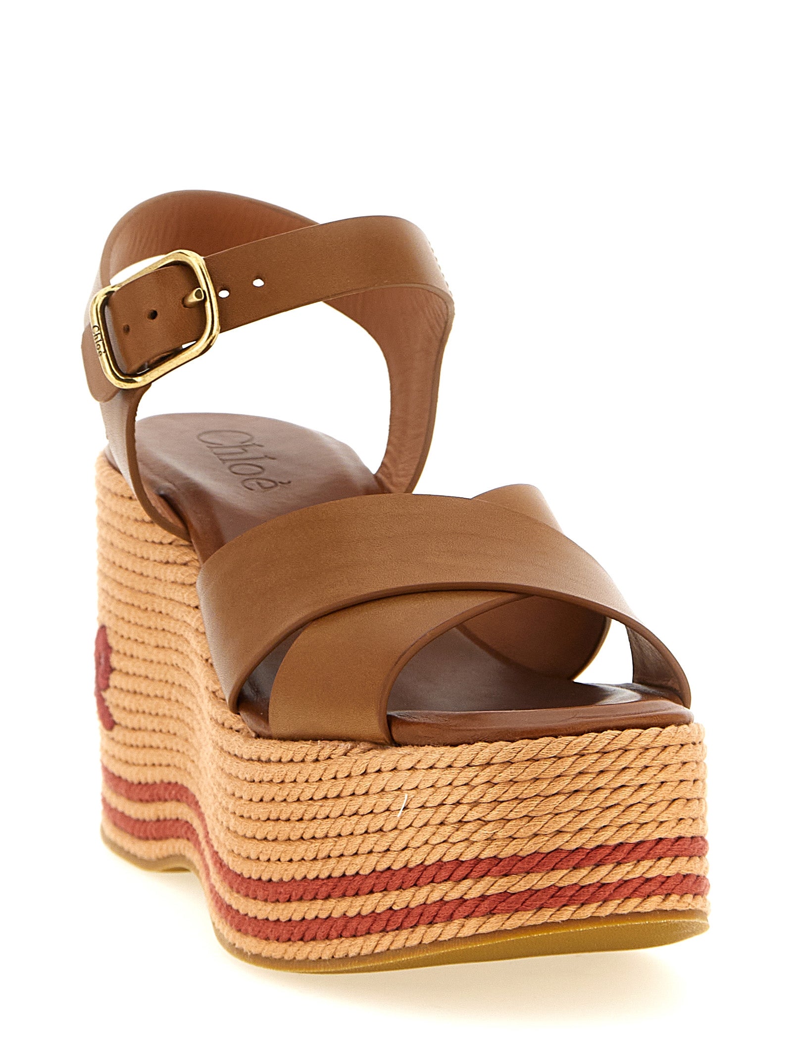 Chloé Brown Calfskin Wedge Women's Sandals