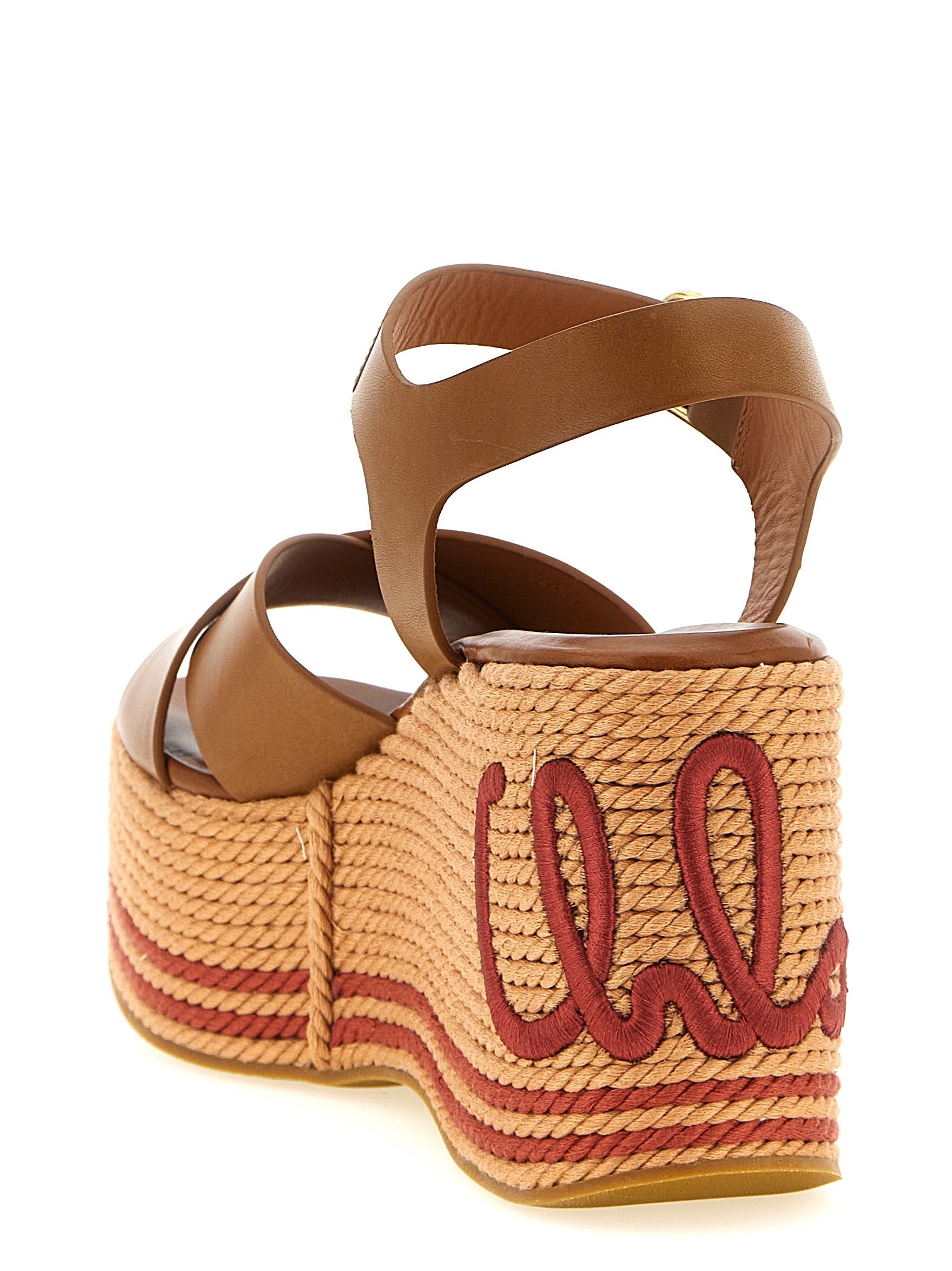 Chloé Brown Calfskin Wedge Women's Sandals