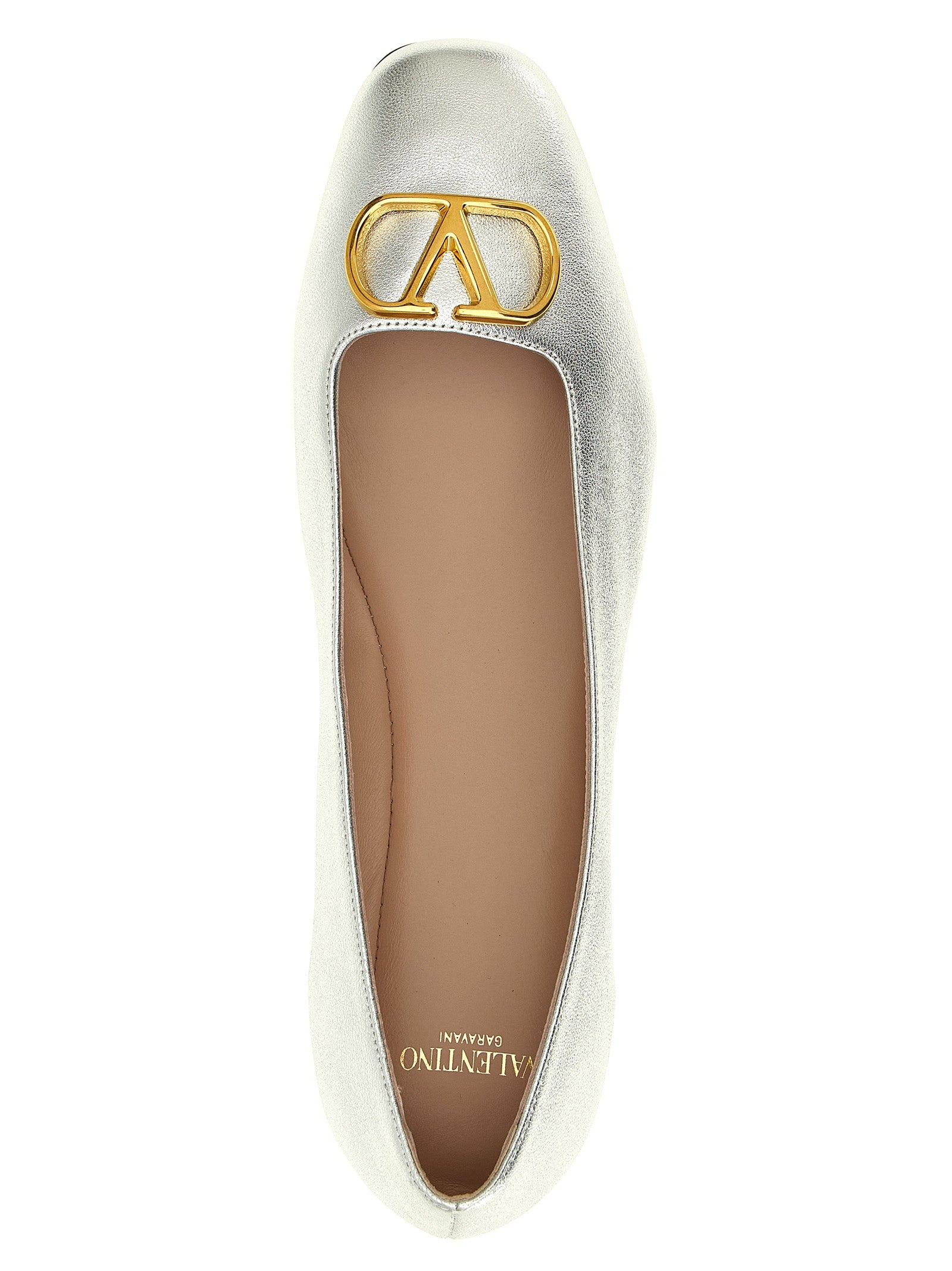 Valentino Garavani Silver Lamb Leather Ballet Women's Flats