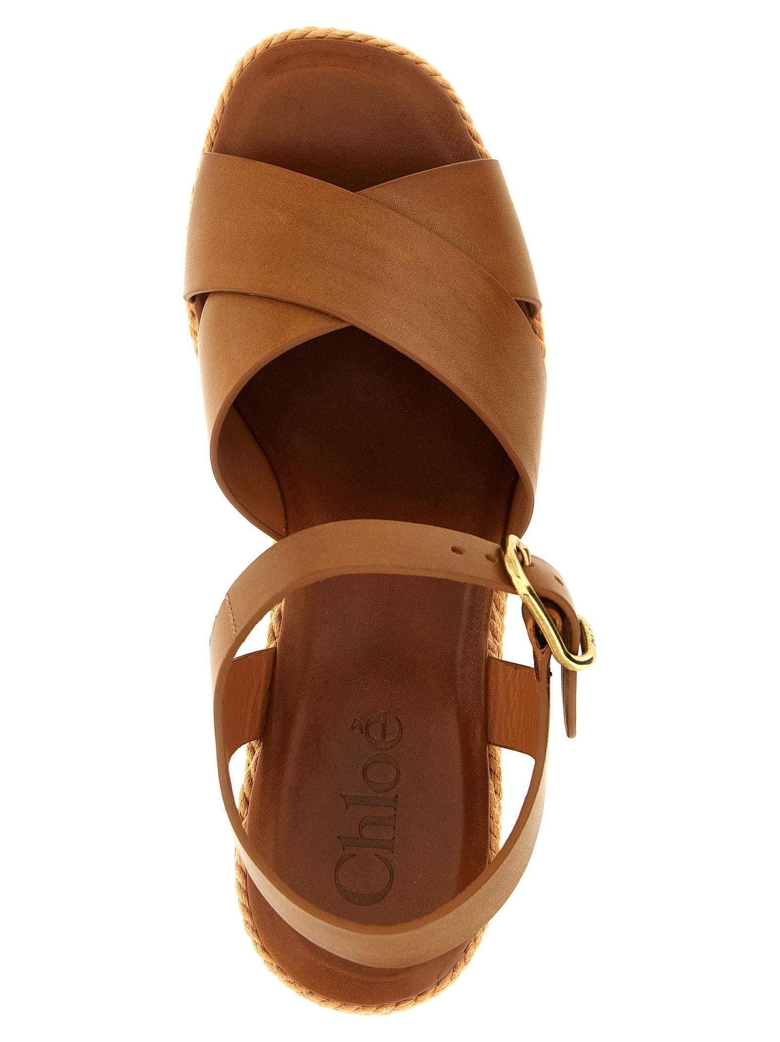 Chloé Brown Calfskin Wedge Women's Sandals