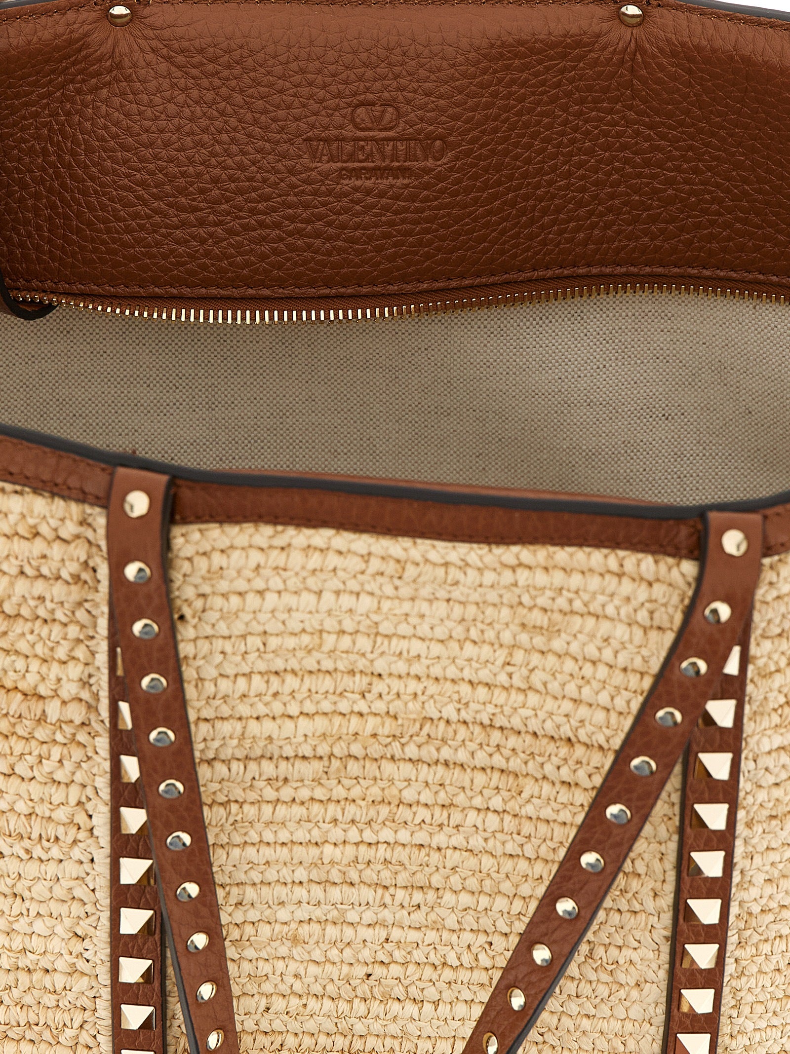 Valentino Garavani Beige Straw Tote Women's Bag
