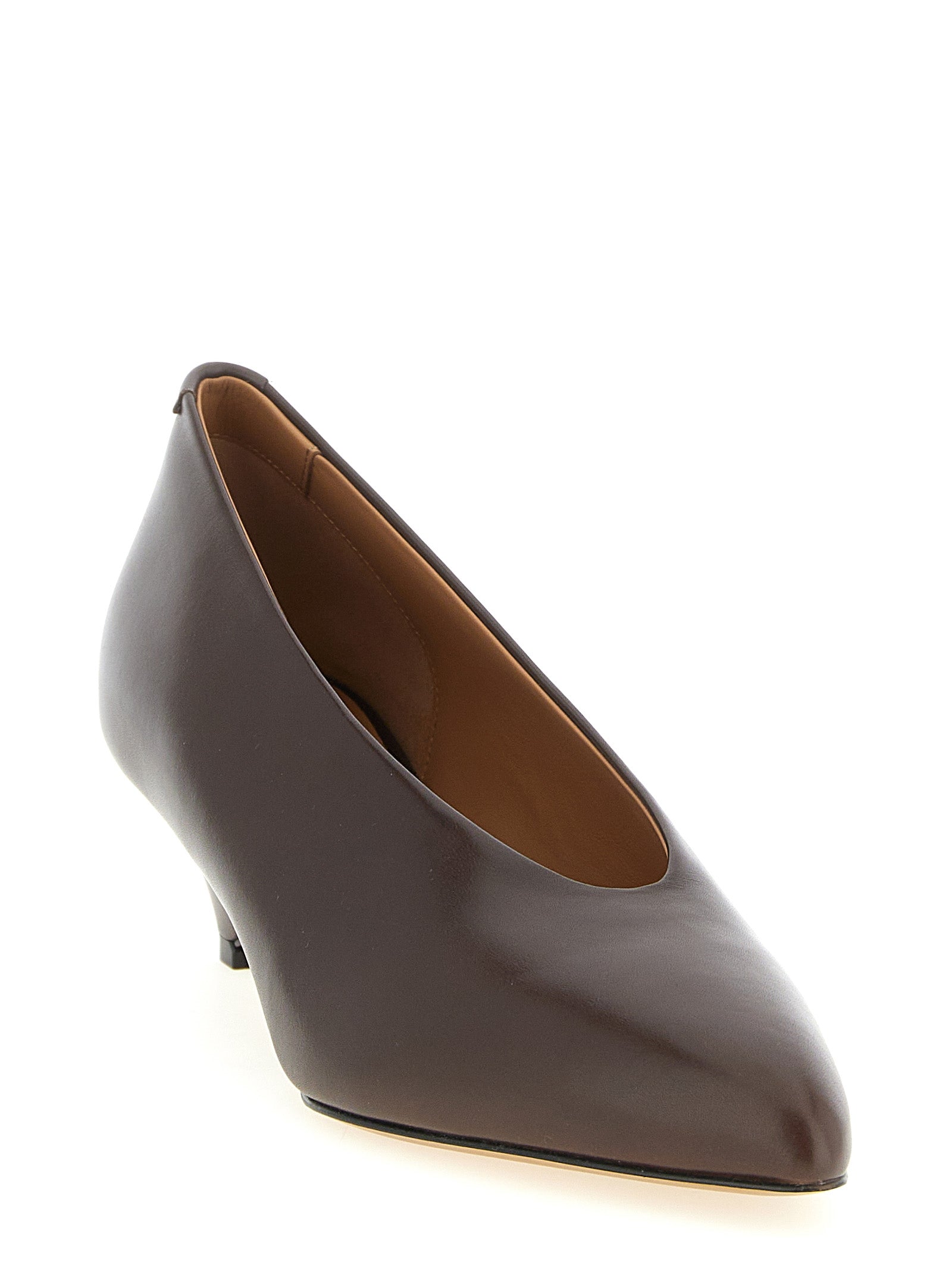 Jil Sander Brown Calfskin Mid Heel Women's Pumps