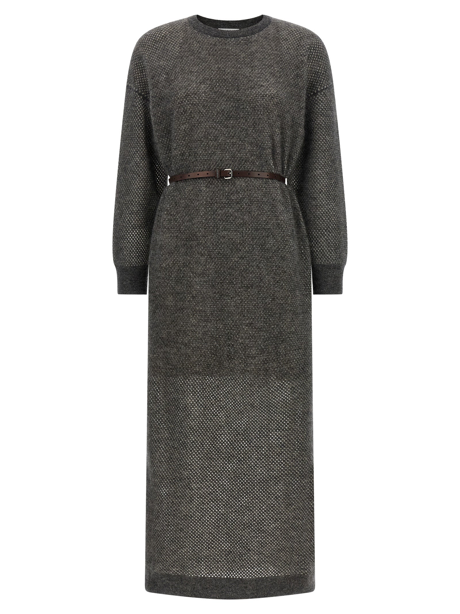 Brunello Cucinelli Gray Wool Midi Women's Dress
