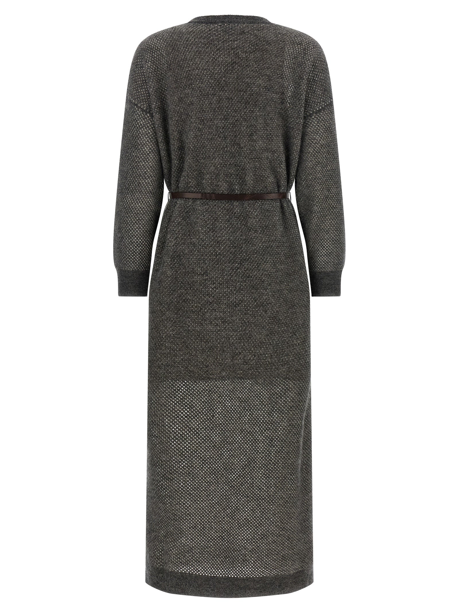 Brunello Cucinelli Gray Wool Midi Women's Dress