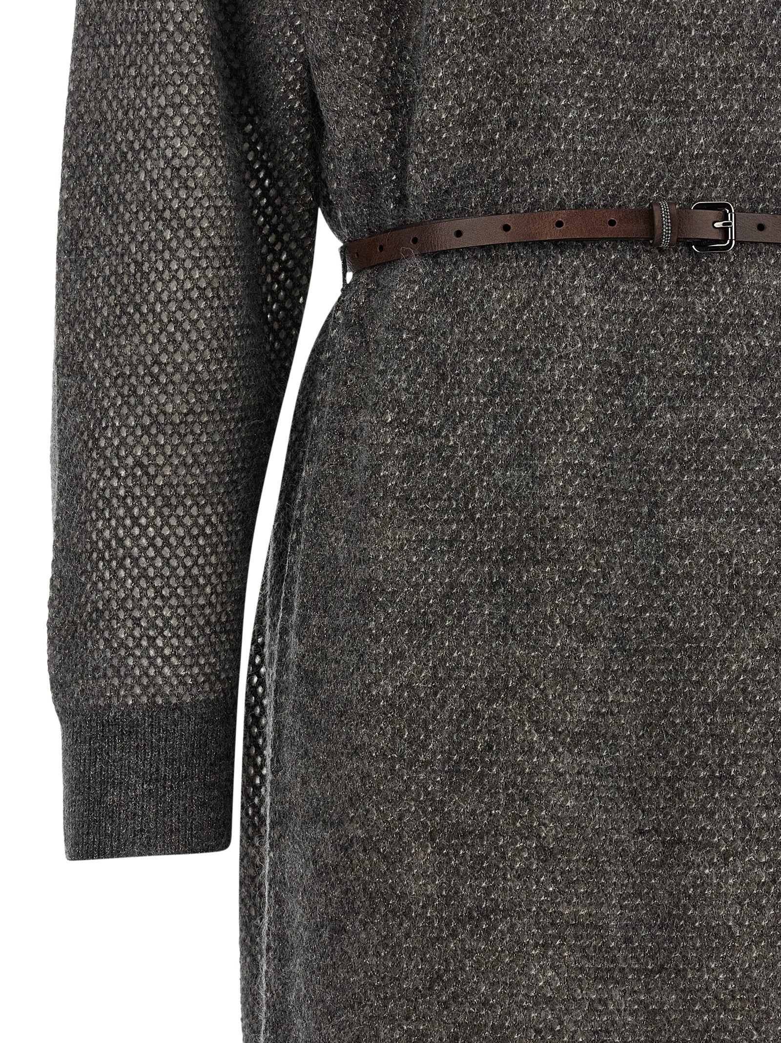 Brunello Cucinelli Gray Wool Midi Women's Dress