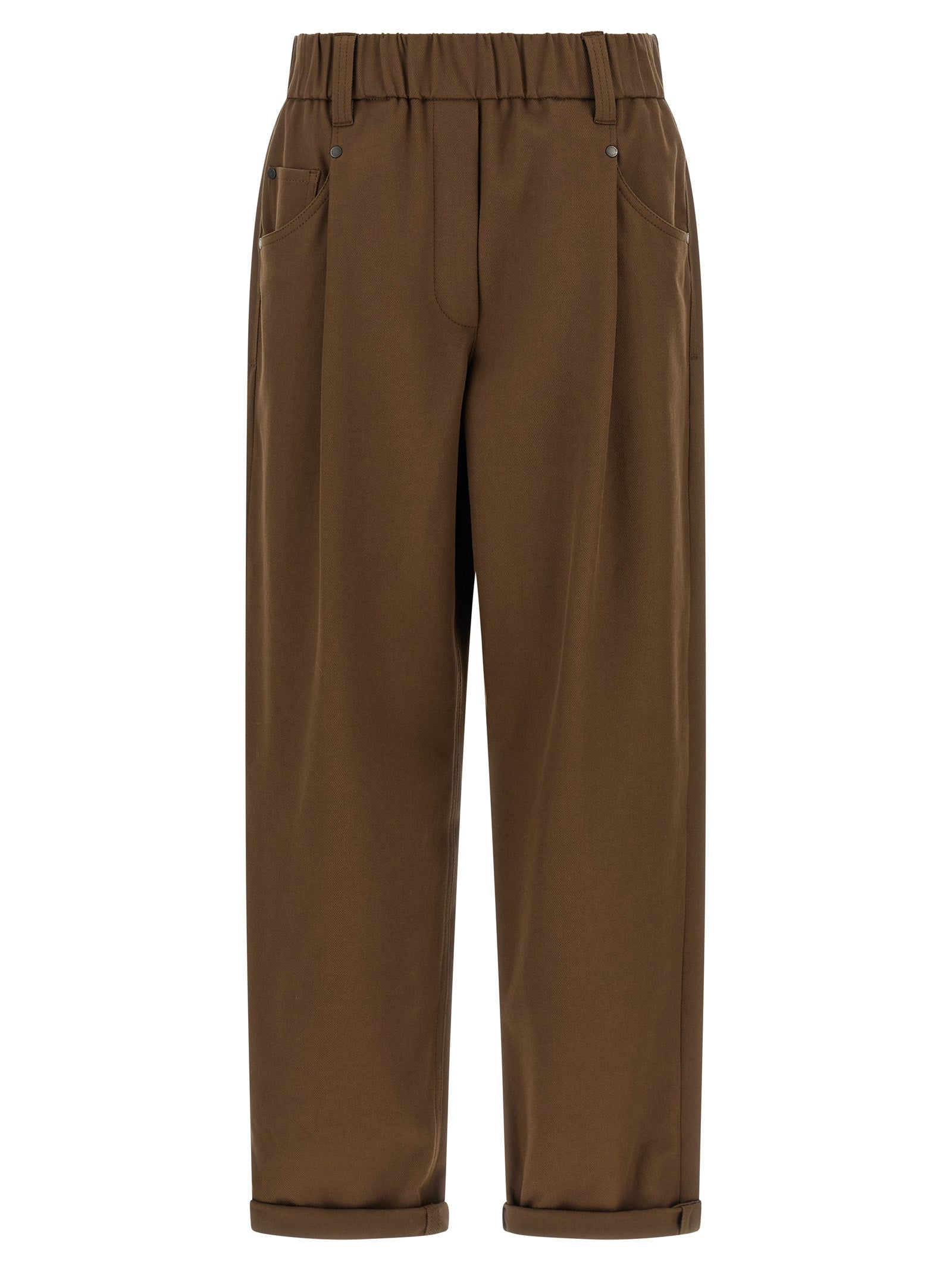 Brunello Cucinelli Brown Cotton Casual Women's Pants