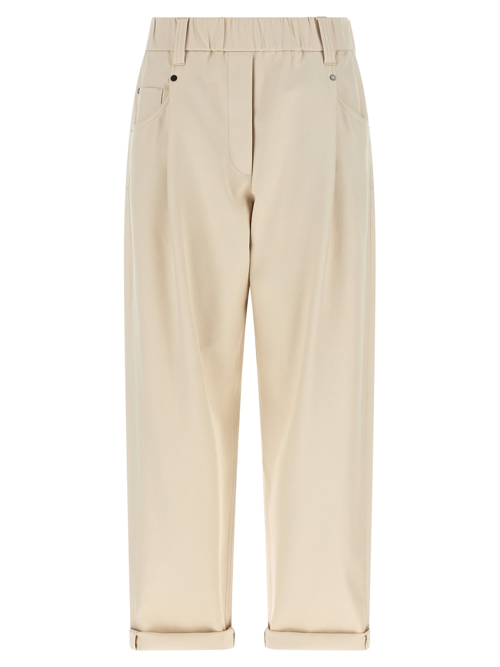 Brunello Cucinelli Beige Cotton Casual Women's Pants