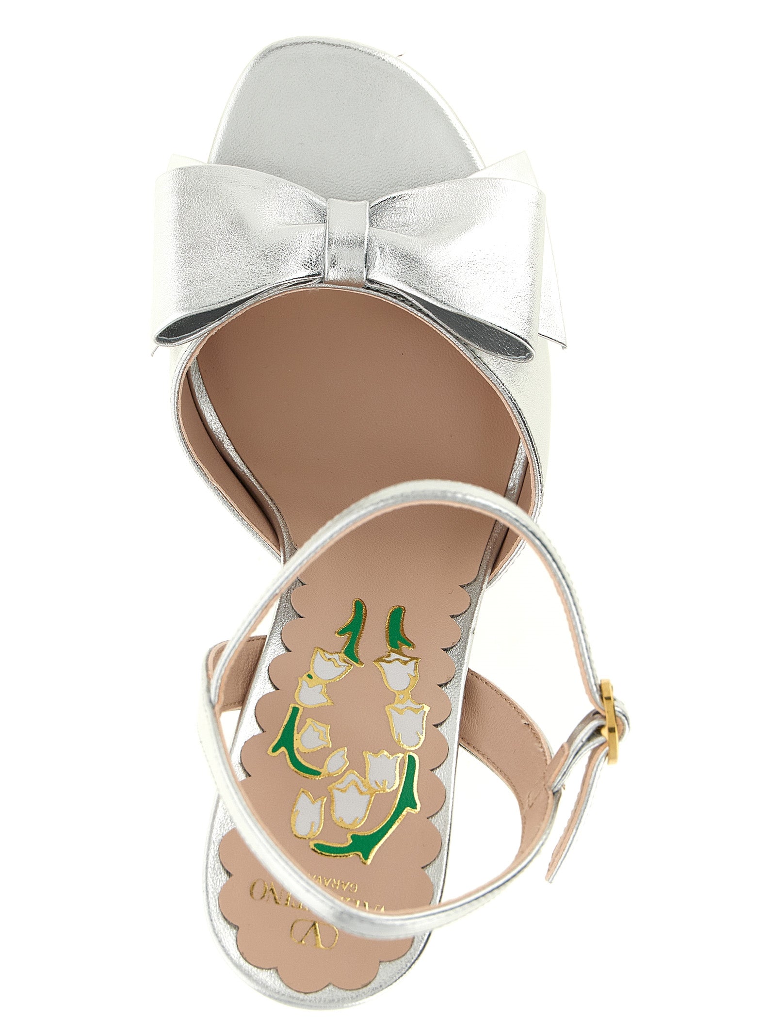 Valentino Garavani Silver Leather Stiletto Heel Women's Sandals