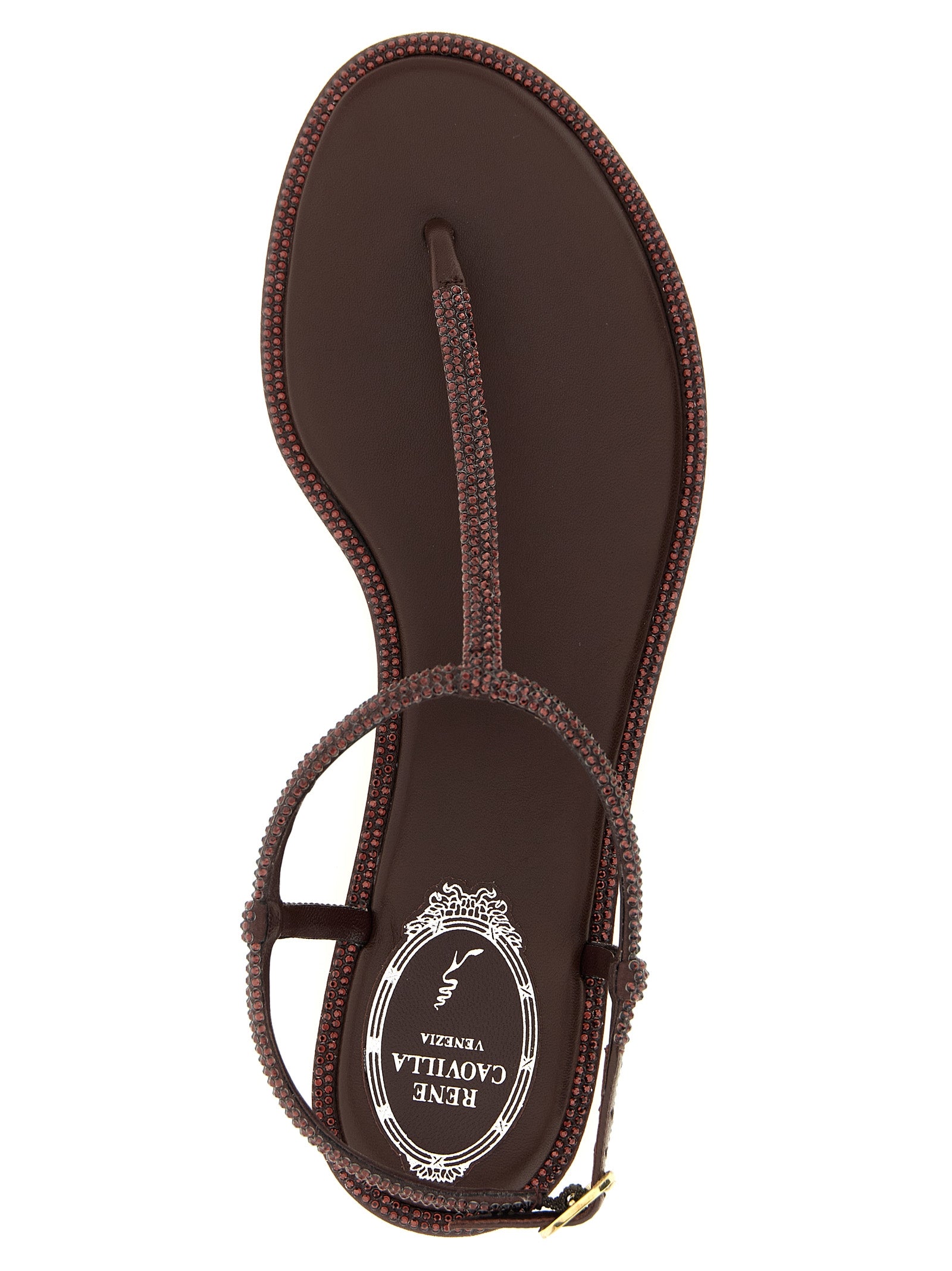 RENE CAOVILLA Brown Viscose Flat Women's Sandals