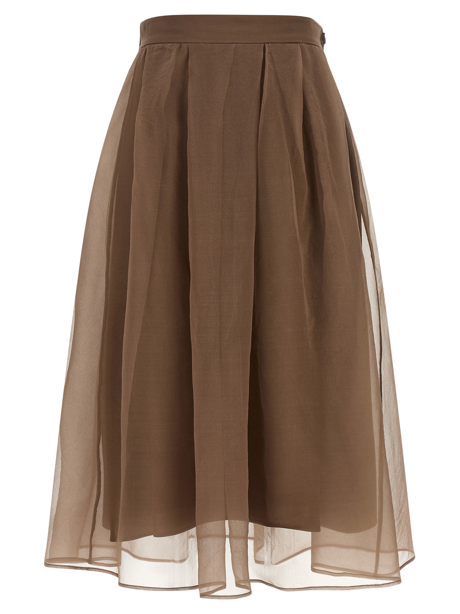 Brunello Cucinelli Brown Silk Midi Women's Skirt
