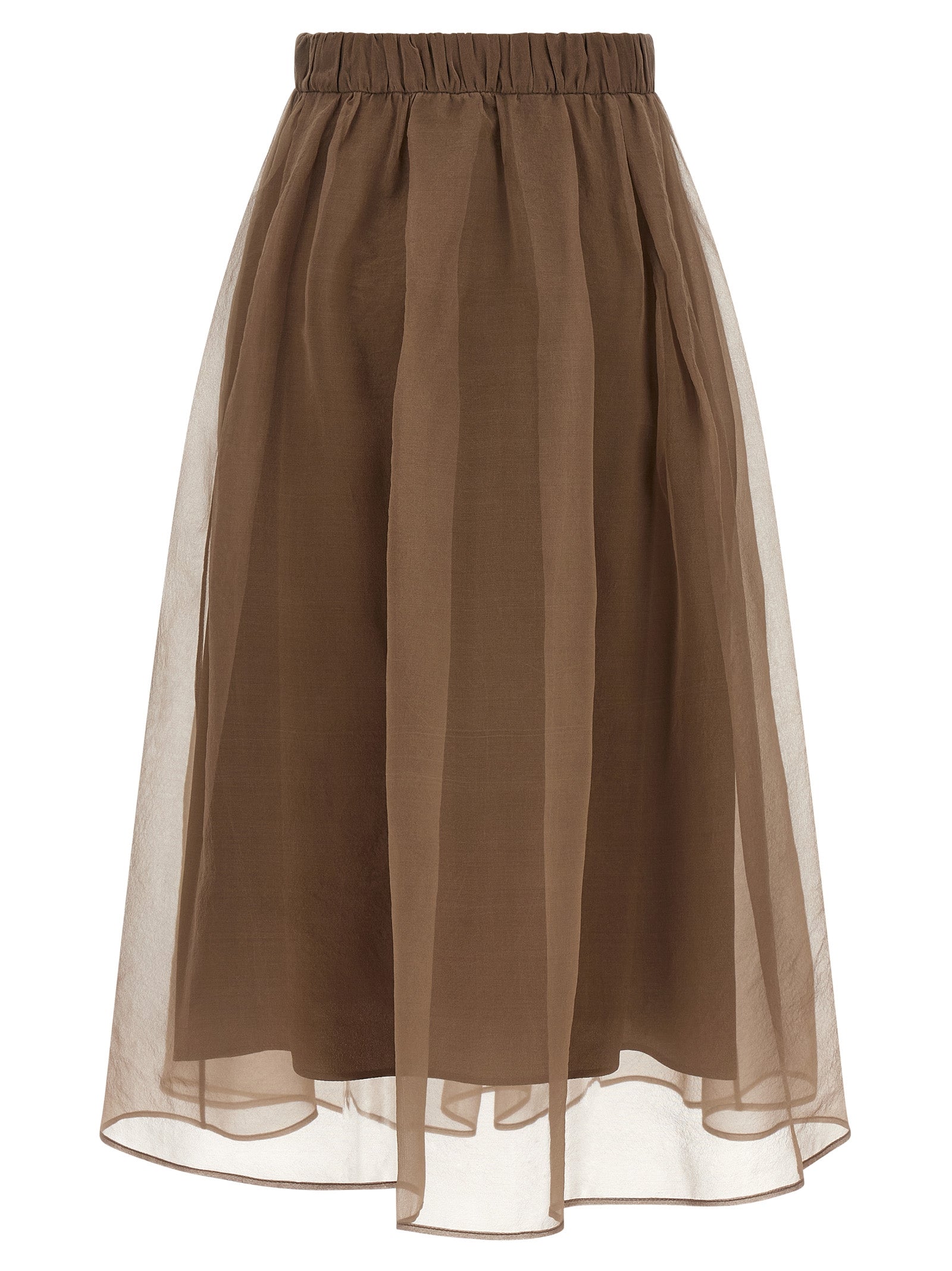 Brunello Cucinelli Brown Silk Midi Women's Skirt