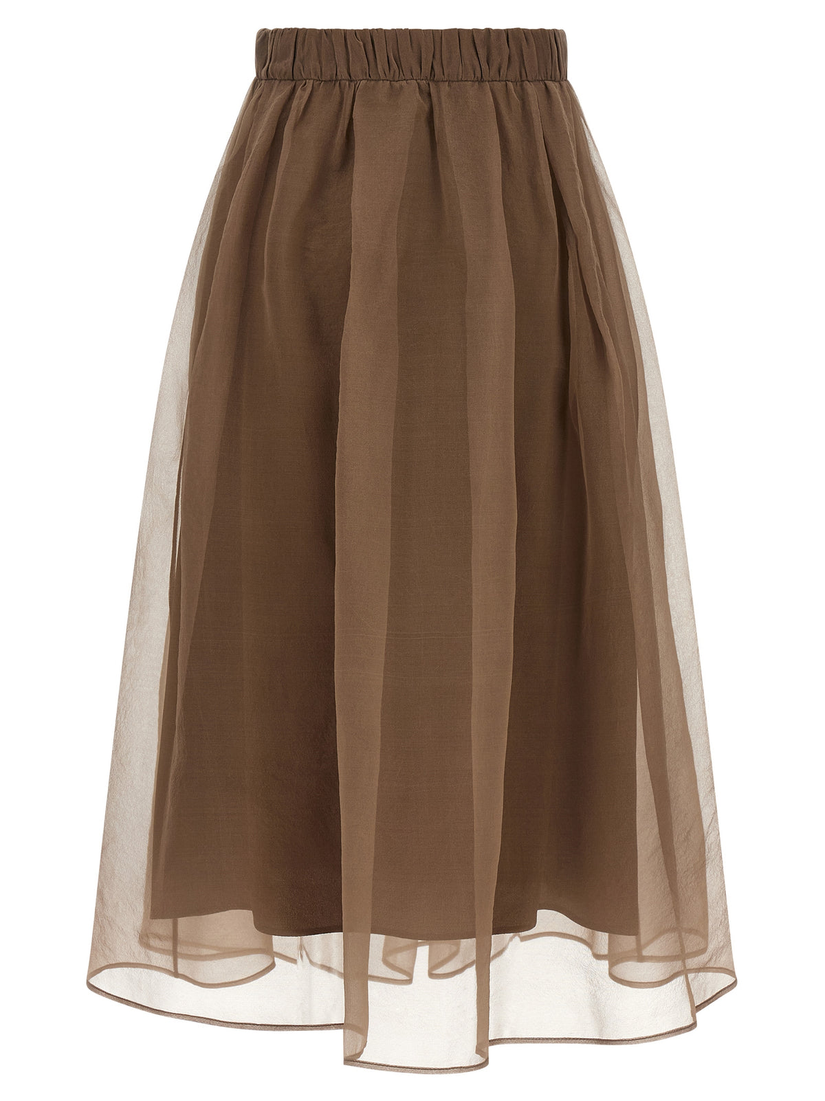 Brunello Cucinelli Brown Silk Midi Women's Skirt