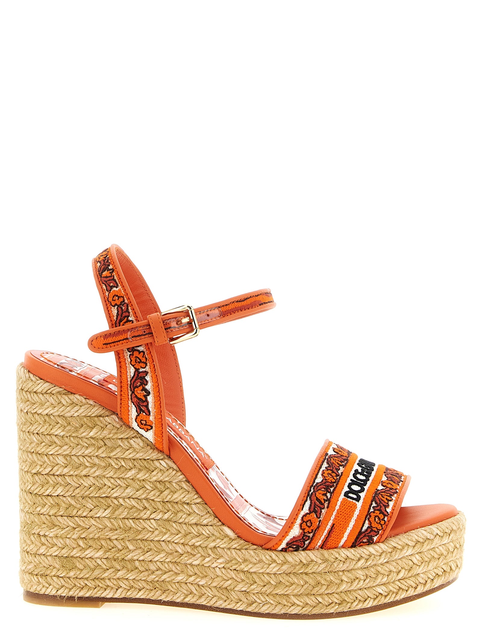 Dolce & Gabbana Orange Cotton Wedge Women's Sandals