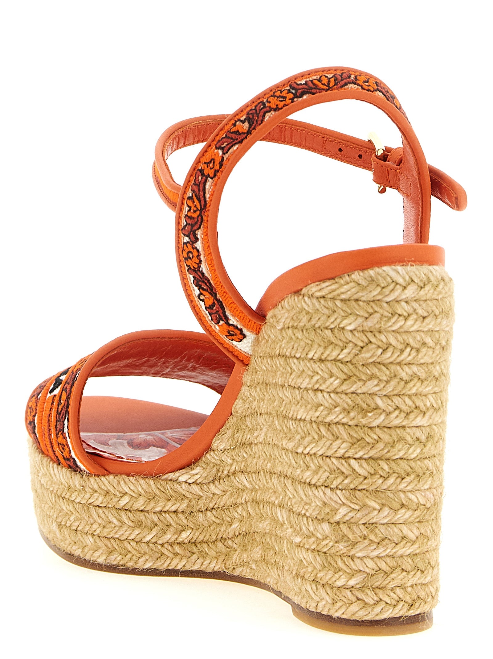 Dolce & Gabbana Orange Cotton Wedge Women's Sandals