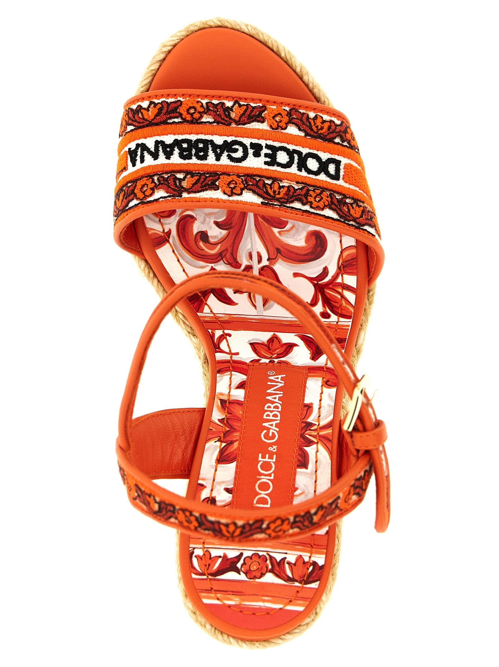 Dolce & Gabbana Orange Cotton Wedge Women's Sandals