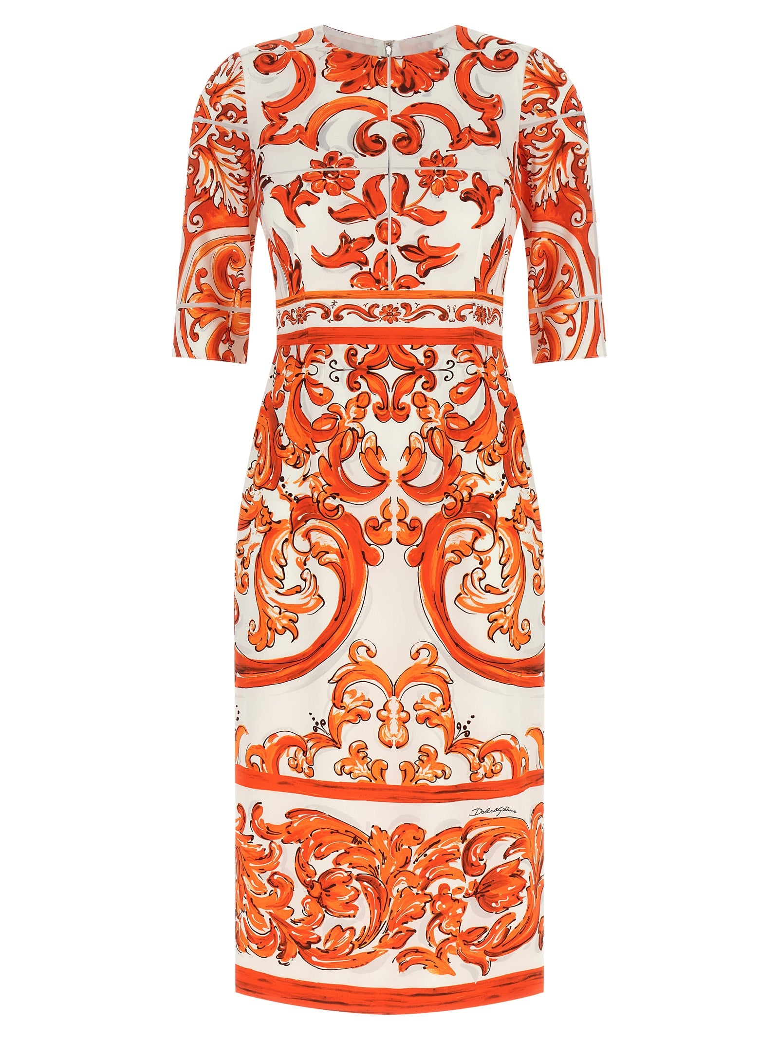 Dolce & Gabbana Orange Silk Midi Women's Dress