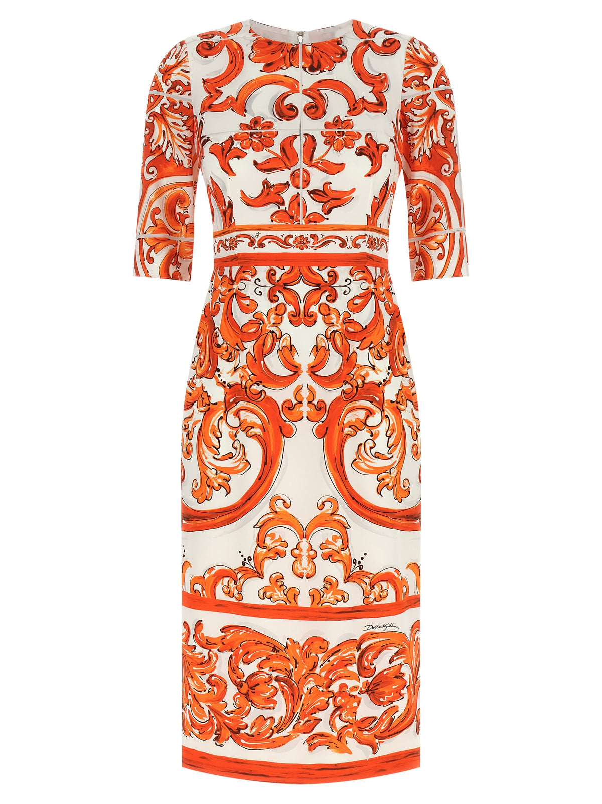 Dolce & Gabbana Orange Silk Midi Women's Dress