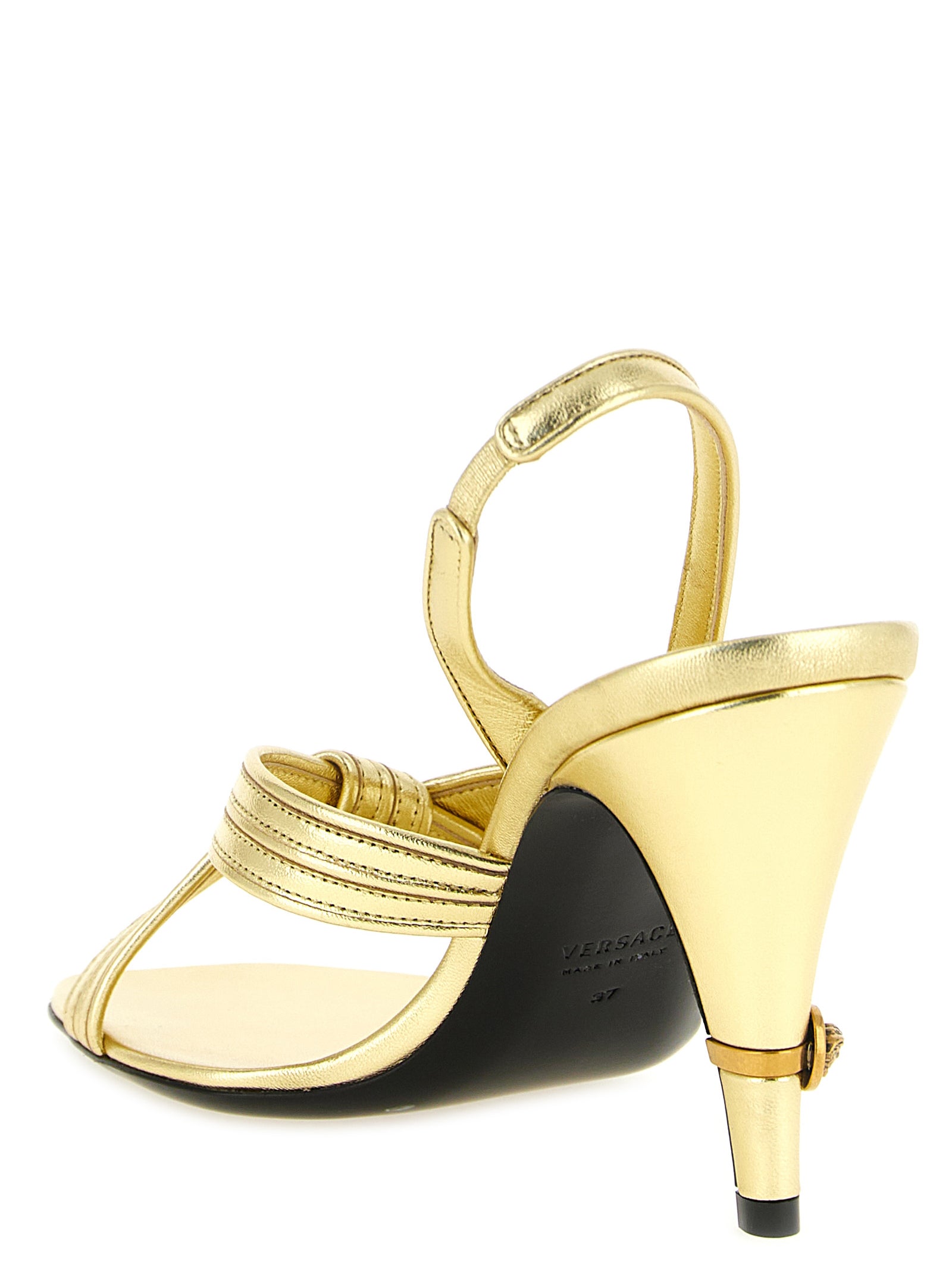Versace Gold Lamb Leather Stiletto Heel Women's Sandals