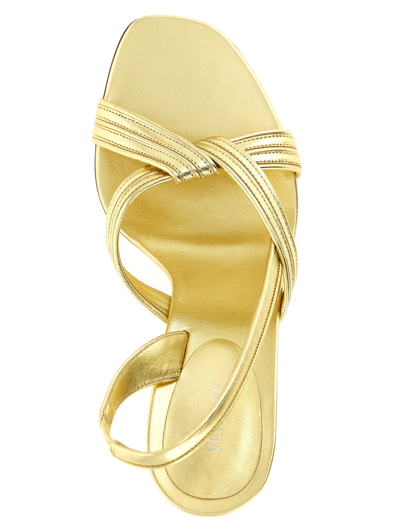 Versace Gold Lamb Leather Stiletto Heel Women's Sandals