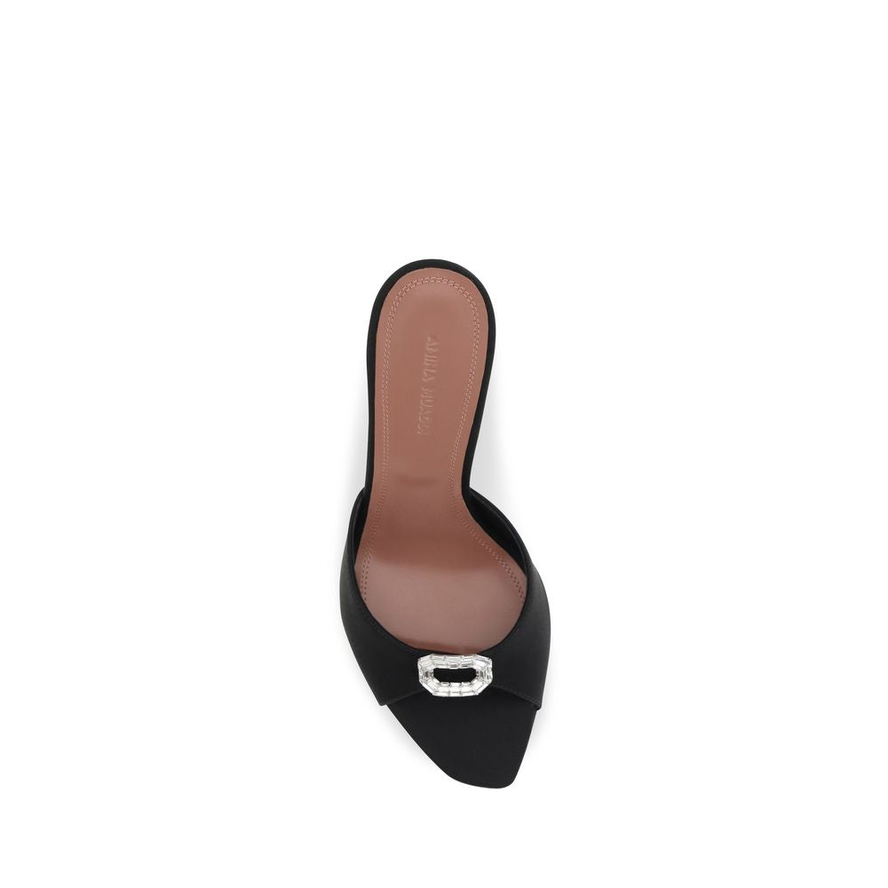 Amina Muaddi Black Silk Stiletto Heel Women's Sandals