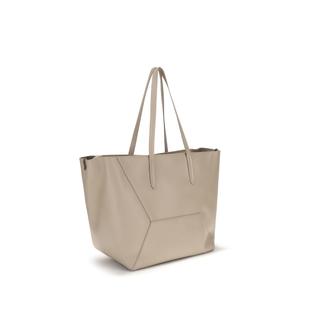 Brunello Cucinelli Beige Calf Leather Bos Taurus Shoulder Women's Bag
