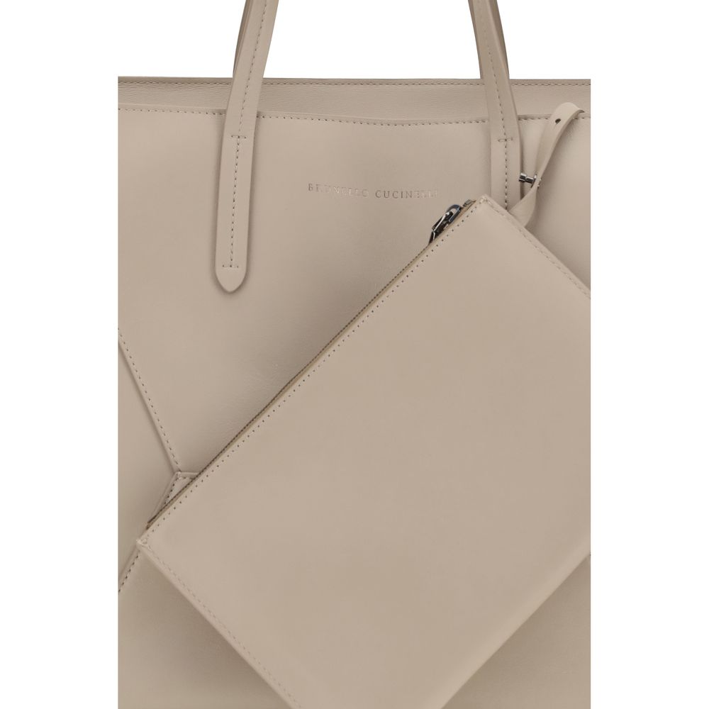Brunello Cucinelli Beige Calf Leather Bos Taurus Shoulder Women's Bag