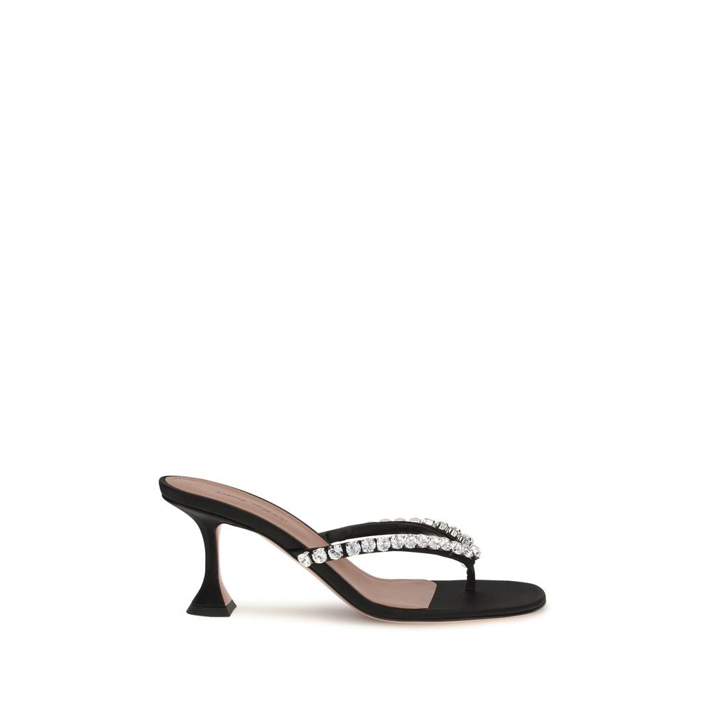 Amina Muaddi Black Silk Stiletto Heel Women's Sandals