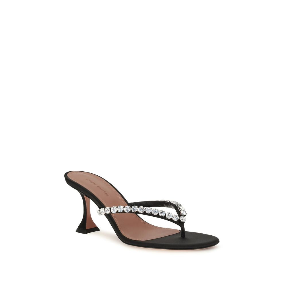 Amina Muaddi Black Silk Stiletto Heel Women's Sandals