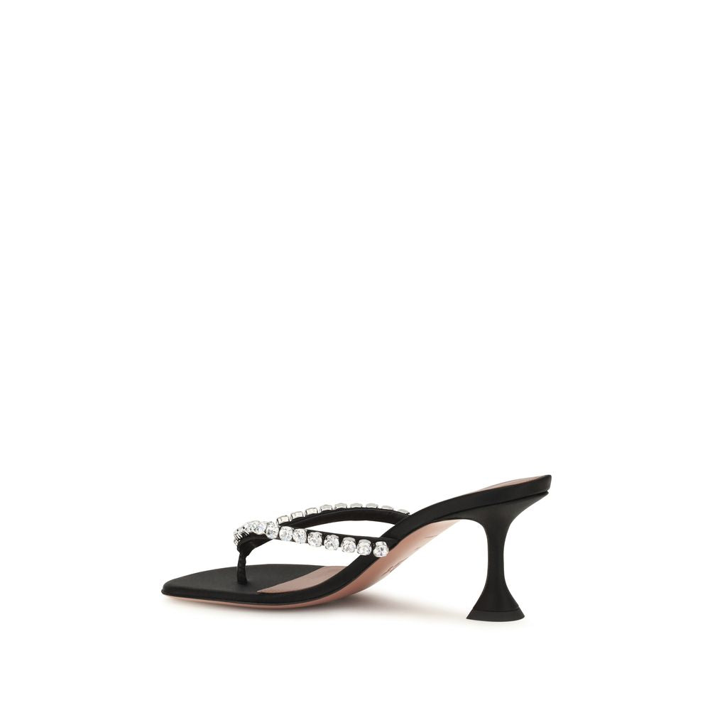 Amina Muaddi Black Silk Stiletto Heel Women's Sandals