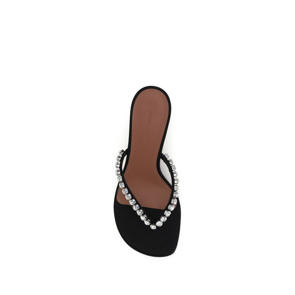 Amina Muaddi Black Silk Stiletto Heel Women's Sandals