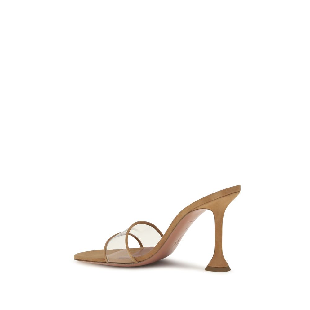 Amina Muaddi Beige Calf Leather Bos Taurus Platform Women's Sandals