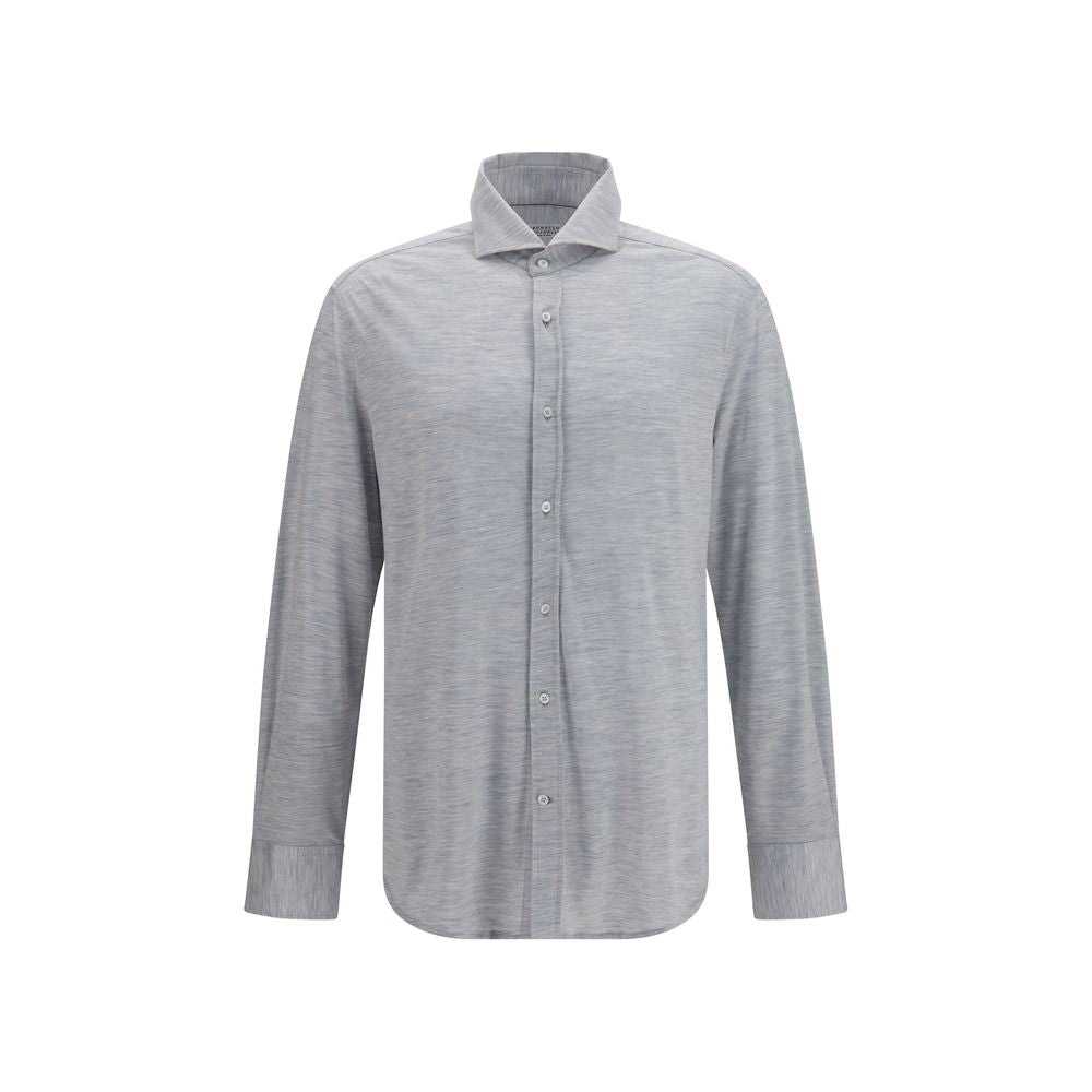 Brunello Cucinelli Gray Silk Dress Men's Shirt