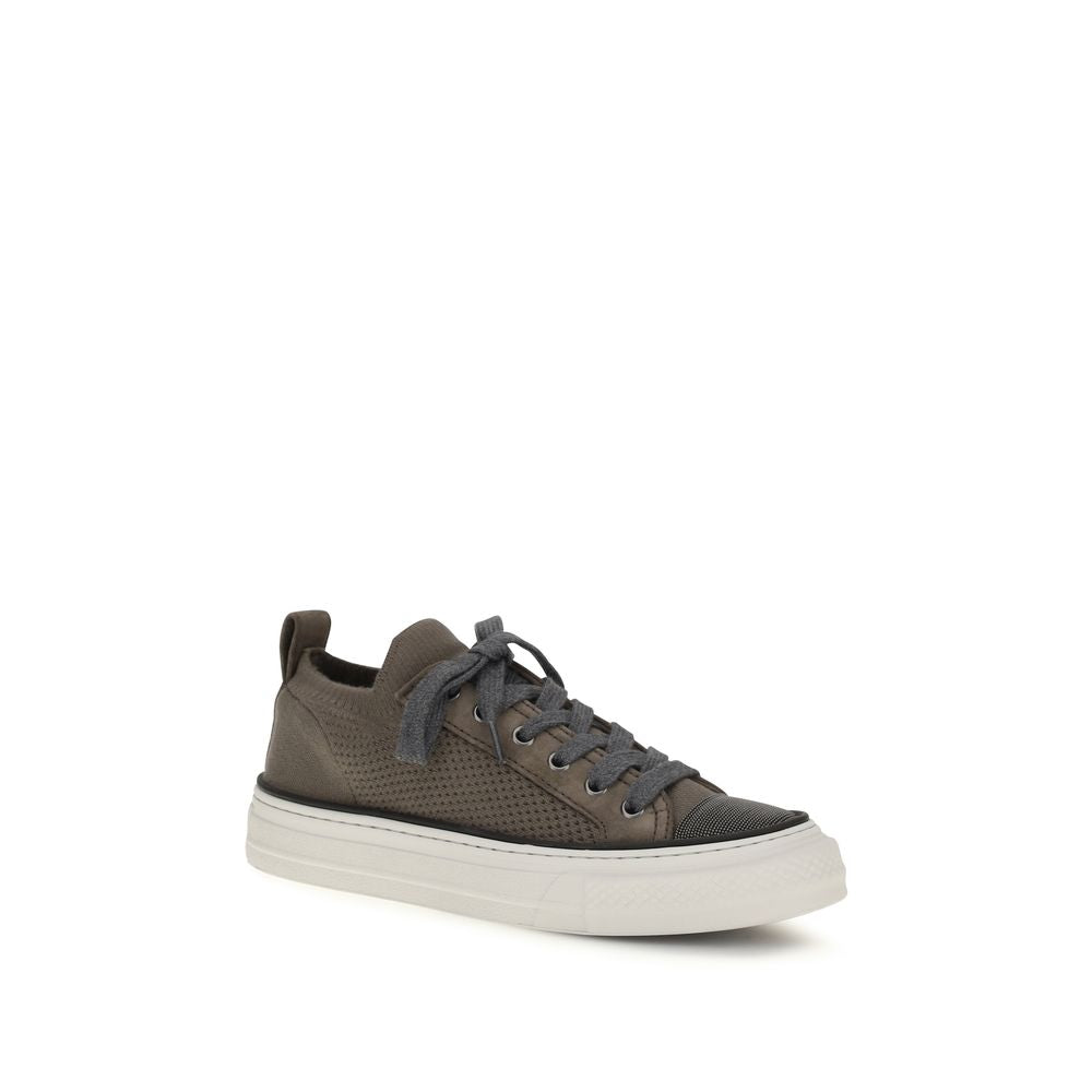 Brunello Cucinelli Brown Cotton Low Top Women's Sneakers