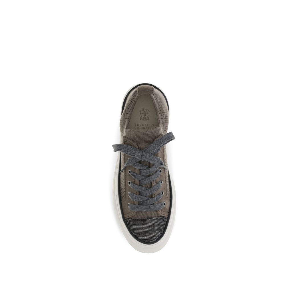Brunello Cucinelli Brown Cotton Low Top Women's Sneakers