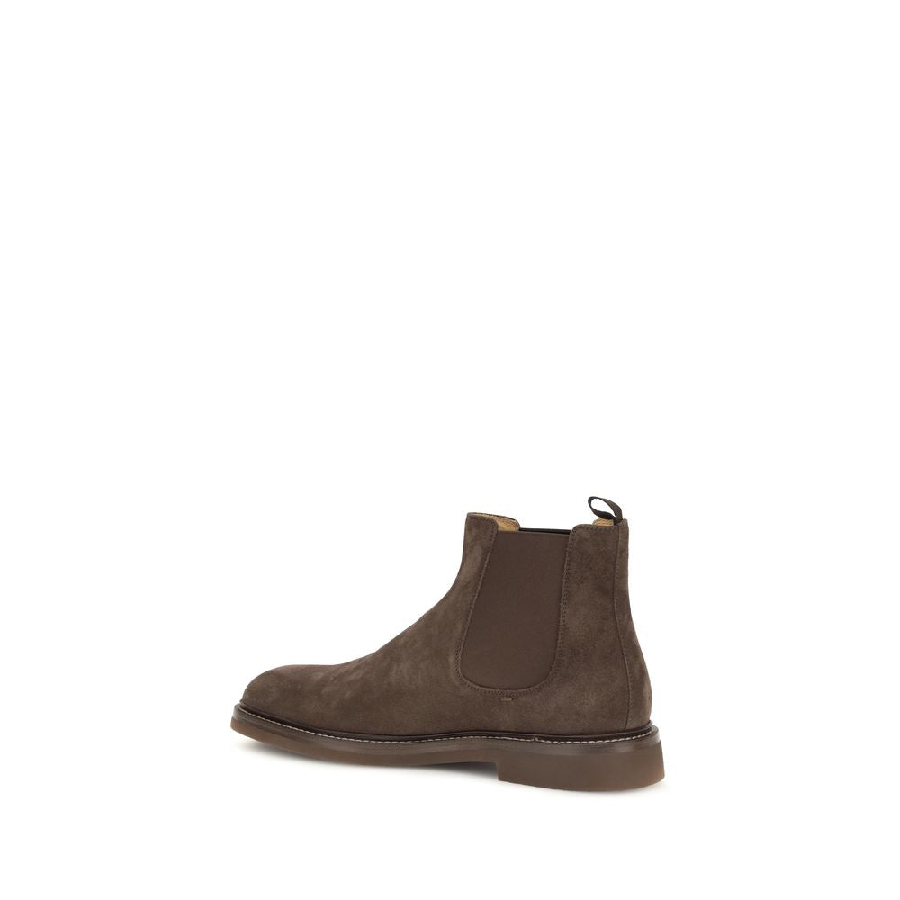 Brunello Cucinelli Brown Calf Leather Bos Taurus Chelsea Men's Boots