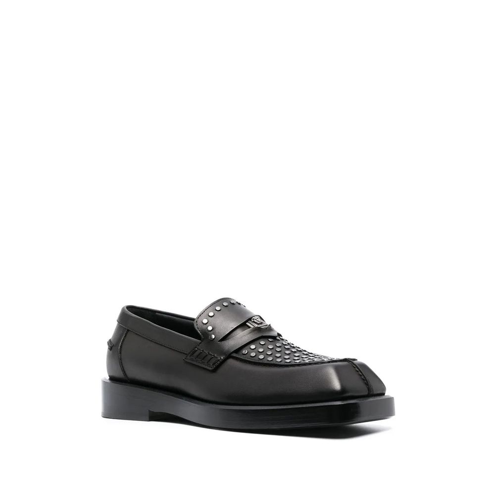 Versace Black Leather Slip-On Men's Loafers
