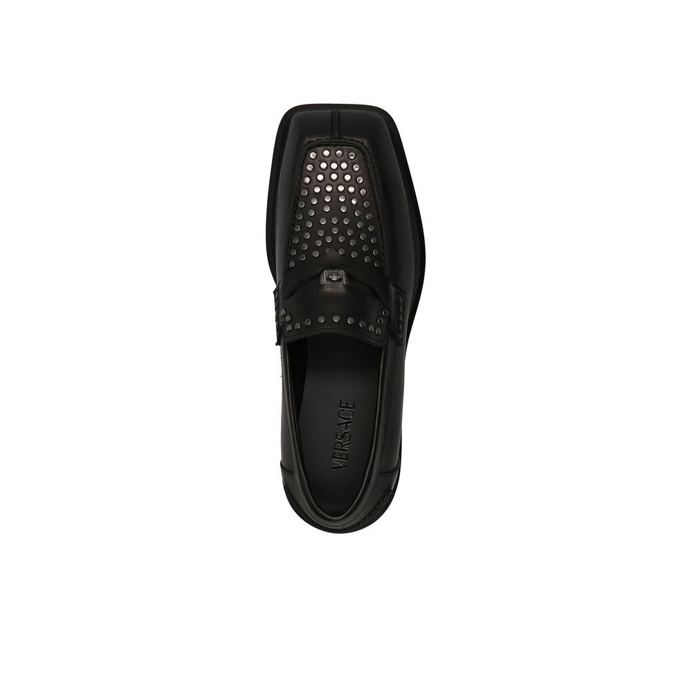 Versace Black Leather Slip-On Men's Loafers