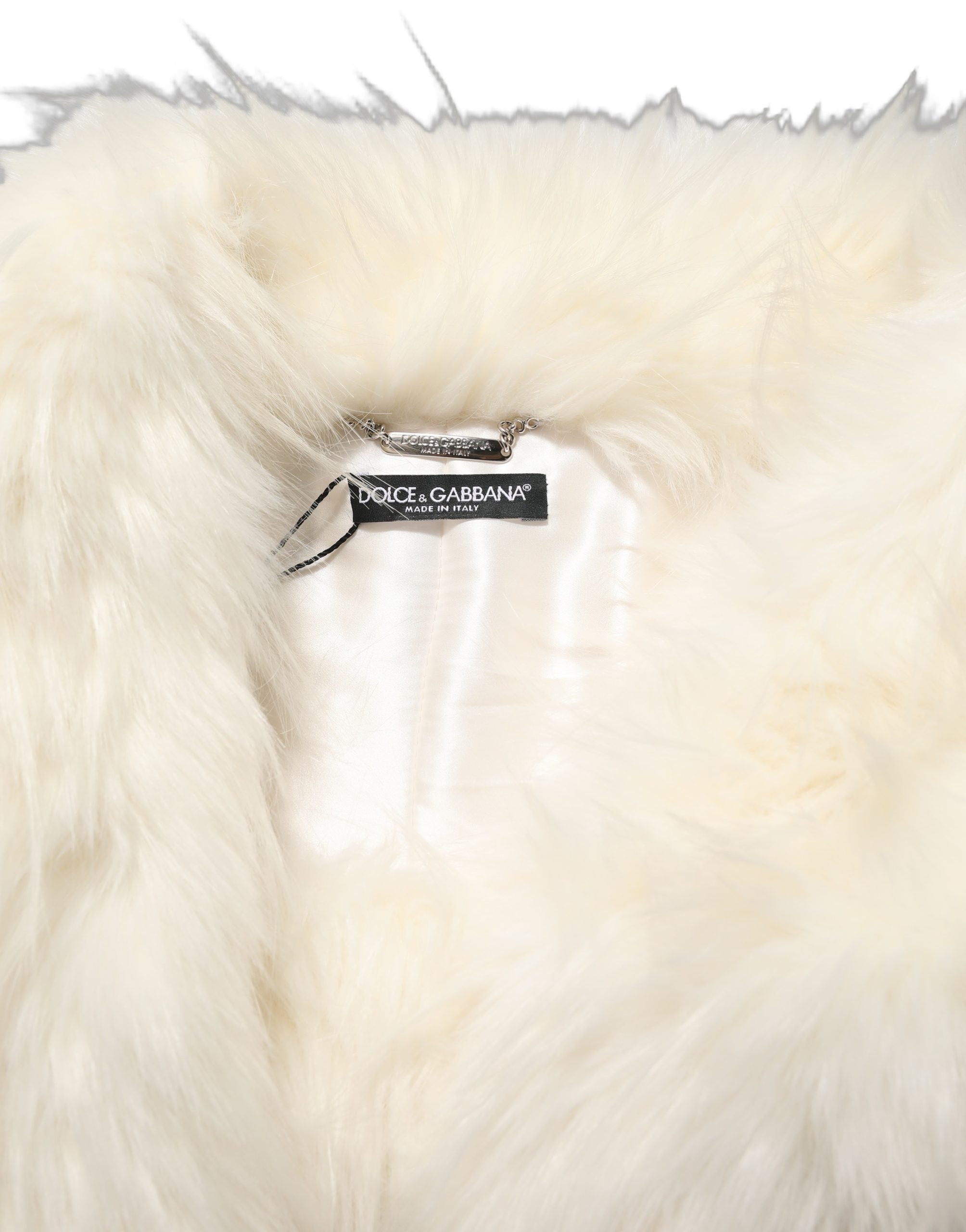 Dolce & Gabbana White Faux Fur Long Sleeves Coat Women's Jacket