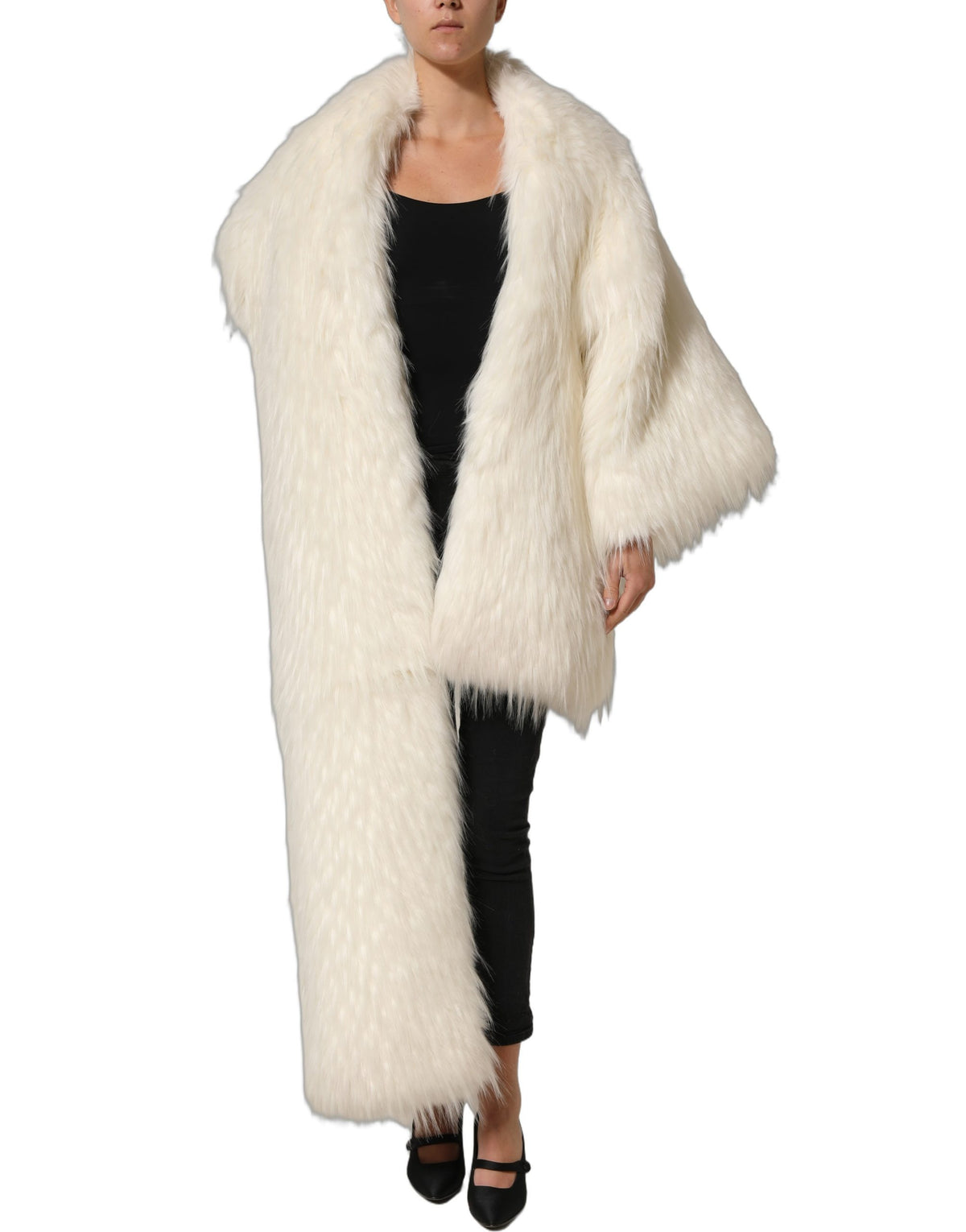 Dolce & Gabbana White Faux Fur Long Sleeves Coat Women's Jacket