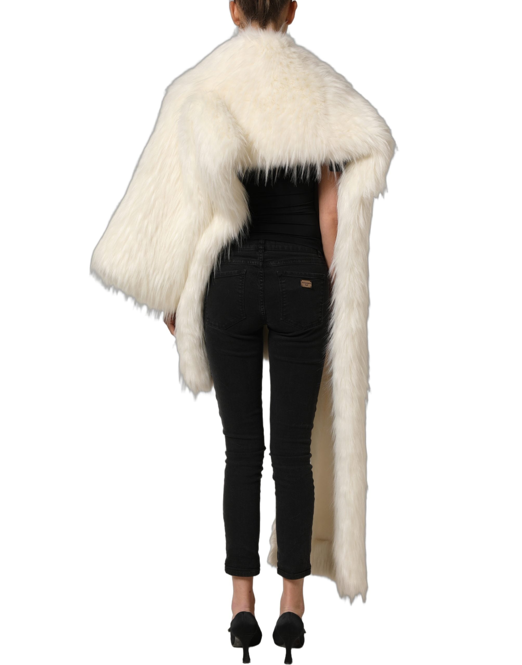 Dolce & Gabbana White Faux Fur Long Sleeves Coat Women's Jacket