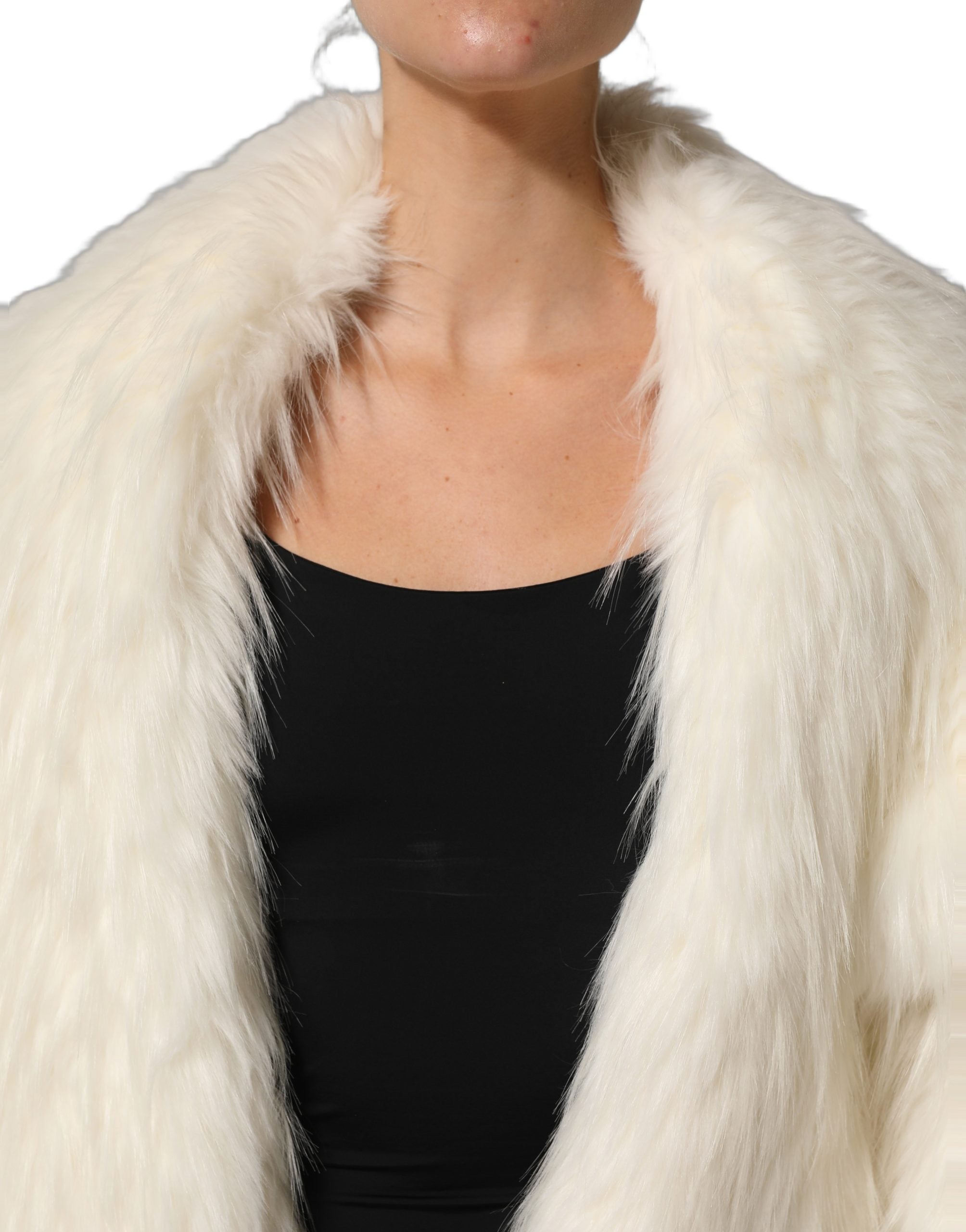 Dolce & Gabbana White Faux Fur Long Sleeves Coat Women's Jacket