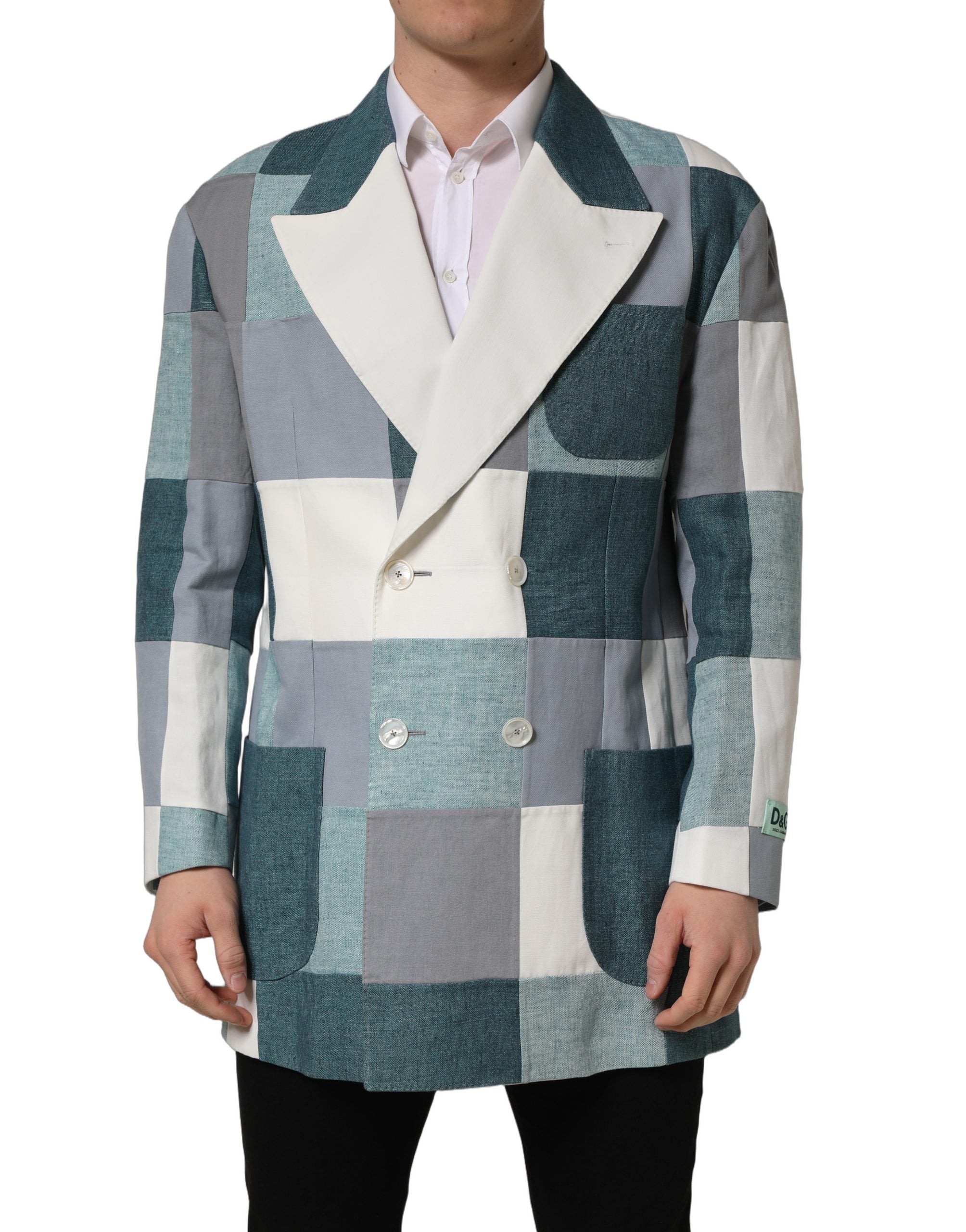 Dolce & Gabbana Multicolor Patchwork Linen Double Breasted Men's Jacket