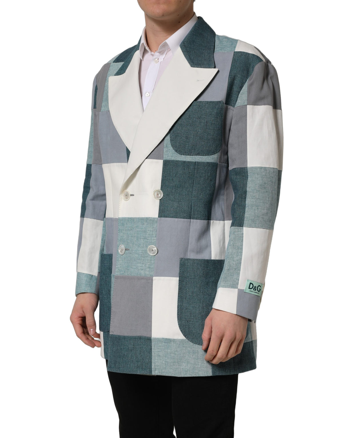 Dolce & Gabbana Multicolor Patchwork Linen Double Breasted Men's Jacket