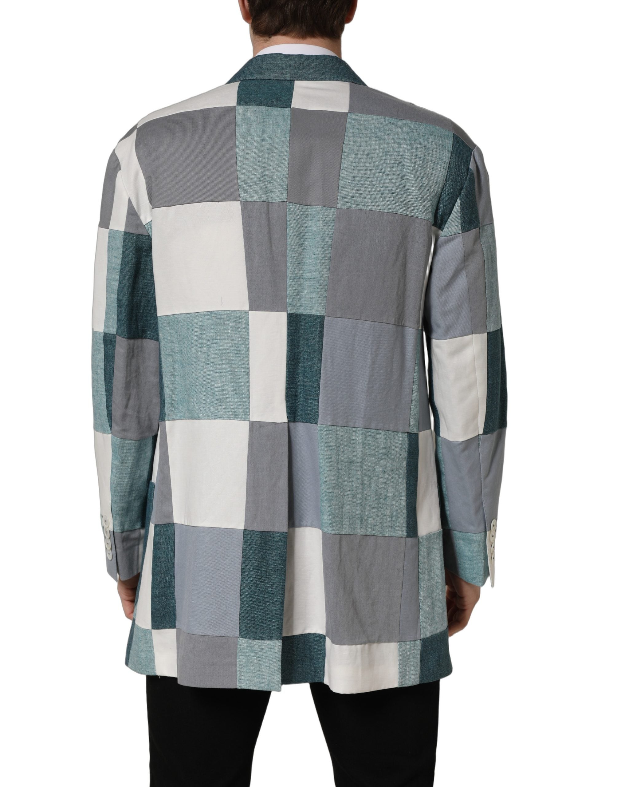 Dolce & Gabbana Multicolor Patchwork Linen Double Breasted Men's Jacket