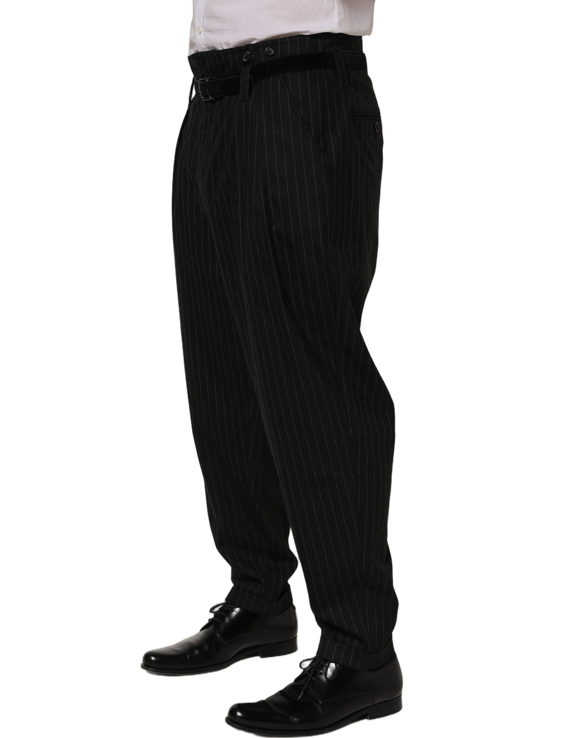Dolce & Gabbana Black Pinstripe Wool Men Dress Trouser Men's Pants