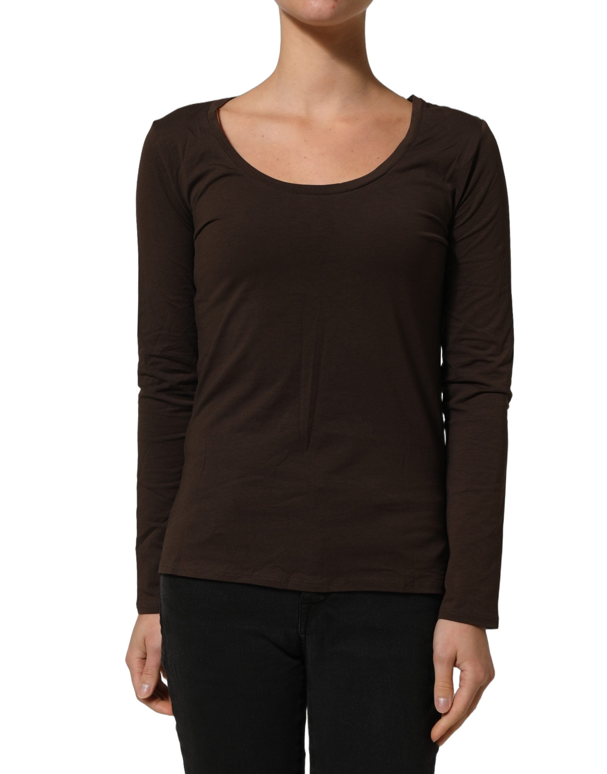 Alpha Massimo Rebecchi Brown Long Sleeves Round Neck Women's Top