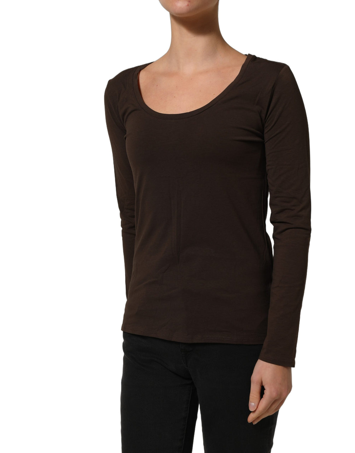 Alpha Massimo Rebecchi Brown Long Sleeves Round Neck Women's Top